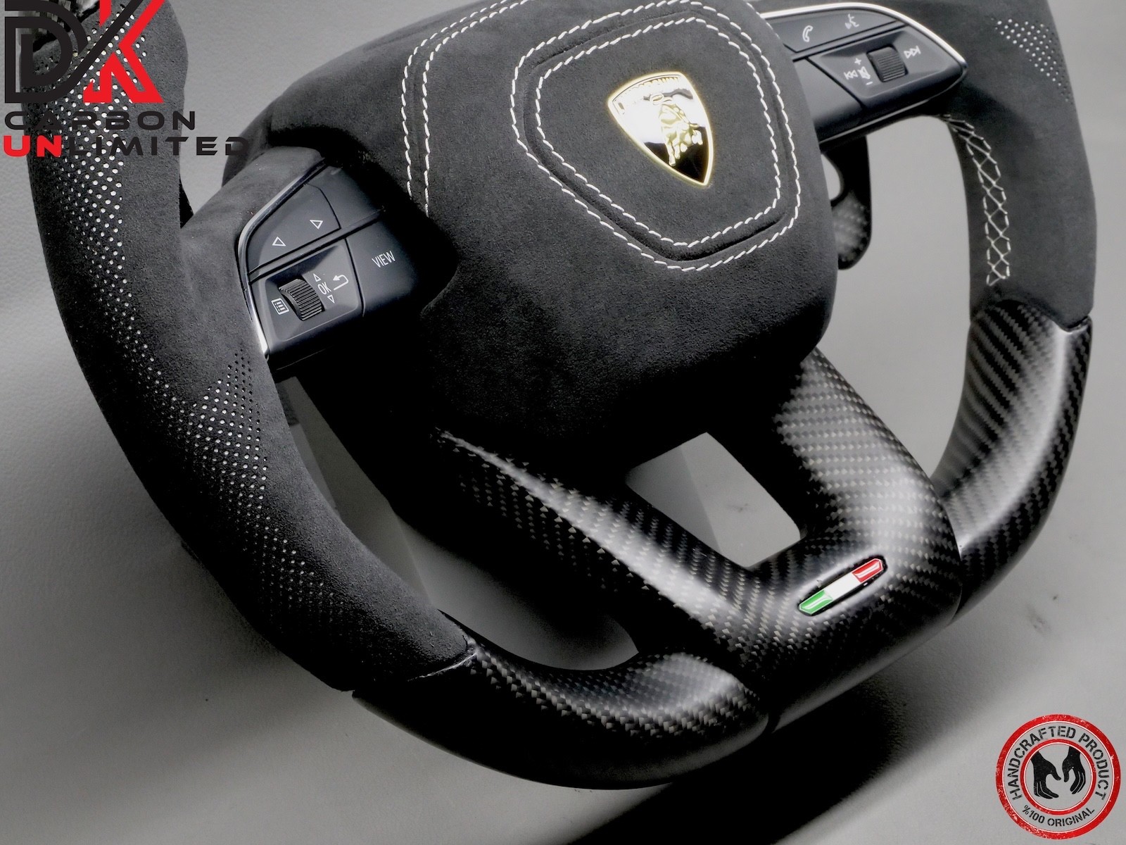 Lamborghini Urus S White Ring Alcantara Matte Satin Carbon Fiber Steering Wheel