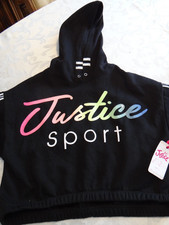 Justice Girls Hoodie Sweatshirt Black L 12/14 Pullover Colorful J Sport Logo NWT