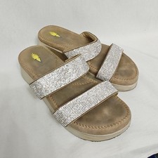 Volatile Sandals Tan Rhinestone Double Strap Platform Wedge Size 7