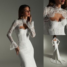 Bolero Topper Jacket for Bride Appliques Lace Beading Wedding Dresses High Neck