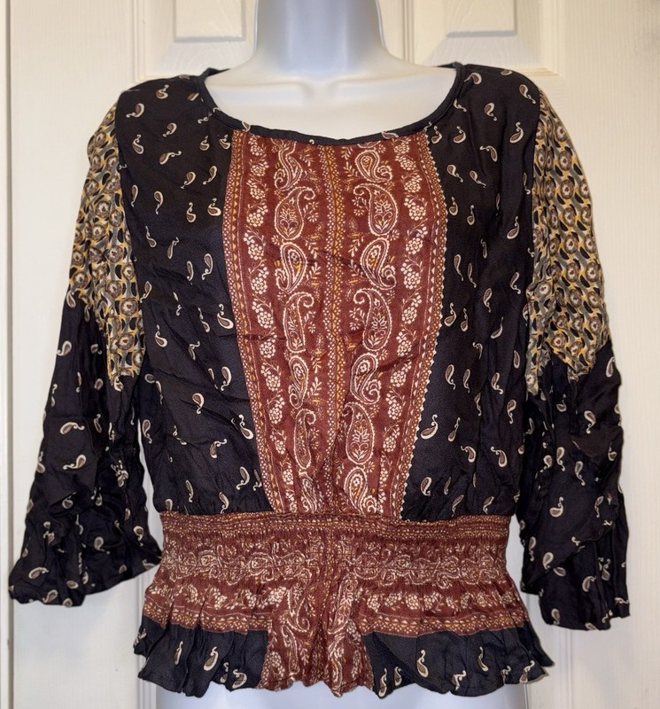 Angie Crinkle top Medium Bohemian Boho Style Flutter Sleeves Multi Colors