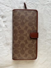 COACH - Tan/Rust Signature Monogram Coated Canvas Skinny Wallet