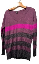 Ann Taylor Sweater Stripe Colorblock Purple Pink Gray Size M 8 10 Cotton Blend