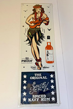 Original Sailor Jerry Pin Up Spiced Rum 24x8 Tin Tacker Bar Sign - NEW