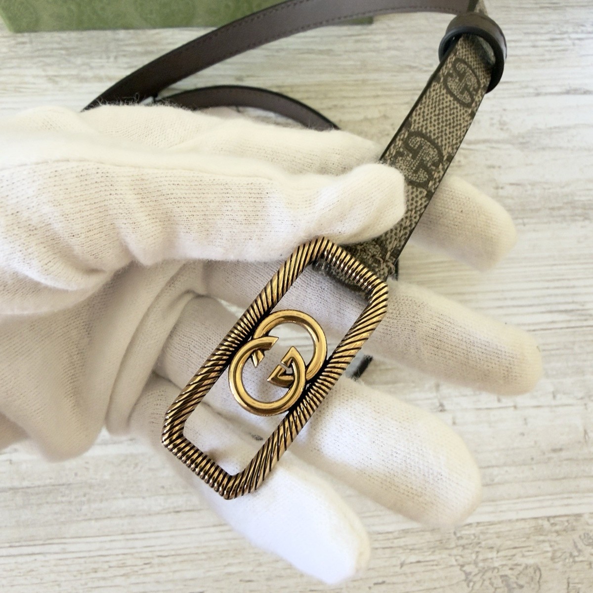 New Gucci GG Supreme canvas leather women belt Interlocking G