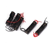 Cable Wire Spring Clip 1 x 1.5V AA Battery Cell Case Holder Box Black 5Pcs