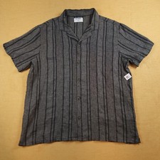 Old Navy Men's XL Button-Up Short Sleeve Shirt Black Gray Stripe Linen Blend NWT