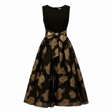 Eliza J Black & Gold Metallic Floral A-Line Ball Gown | 14W | Pockets | Belt
