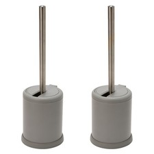 Self Closing Lid Toilet Brush and Holder Set Grey 2 Pack