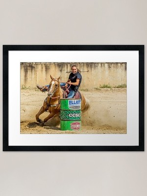 Barrel Racer rundet ein Fass Rahmen gerahmtes Wandbild Poster Leinwanddruck Bild