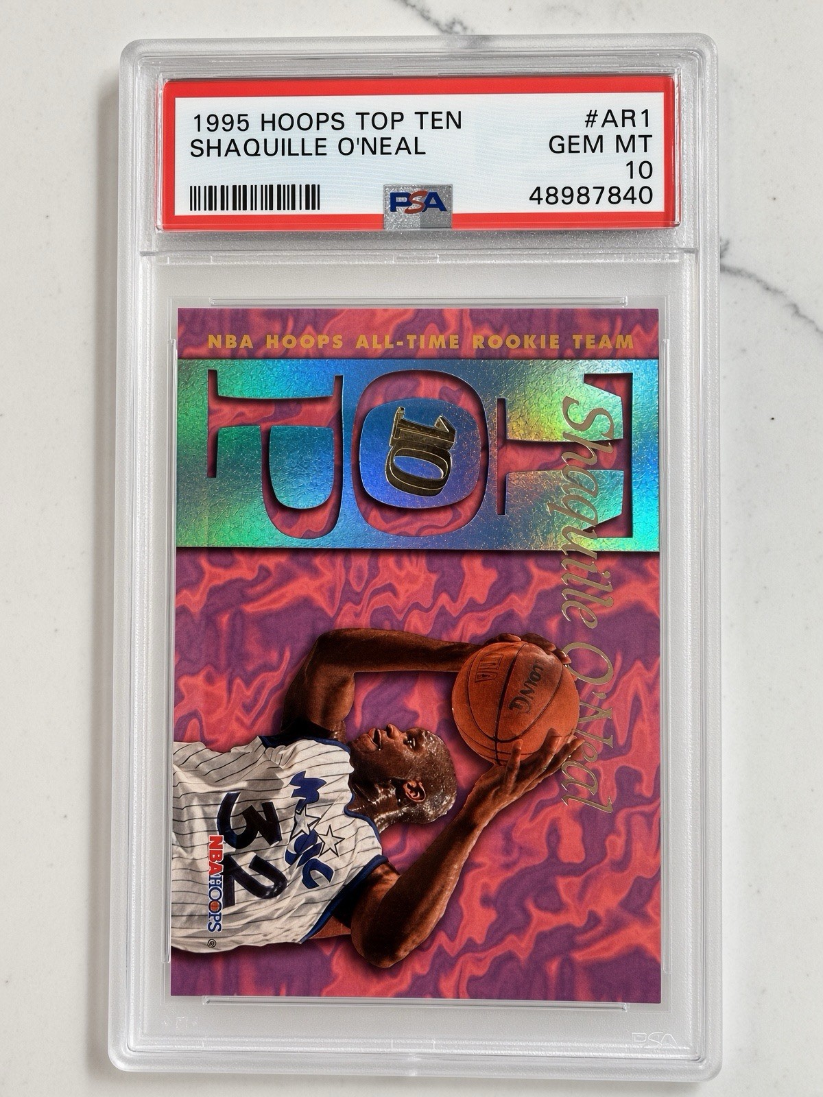 1995 Hoops Top Ten Shaquille O’Neal #AR1 PSA 10 GEM MINT Magic Holo view 2