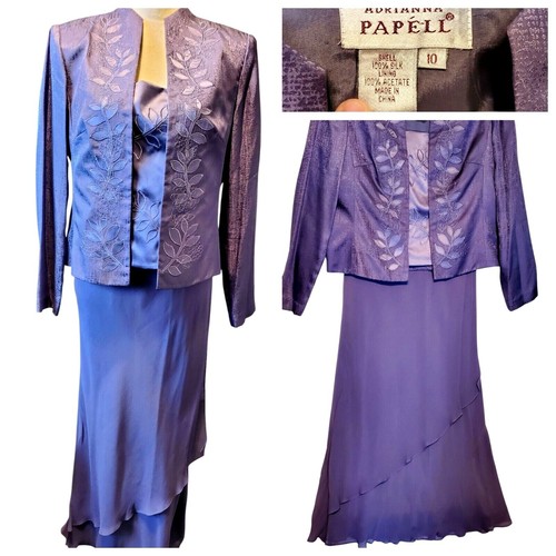 Adrianna Papell size 10 2Pcs Silk dress Floral Jacquard embordered mother bride - Picture 2 of 16