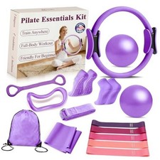 Pilates Ring and Small Ball Set for Women with 5 Resistance Bands, 14 Purple