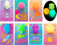 28 Glow Mochi Squishy Toys with Valentine Cards Fidget Party Favors for Kids Set