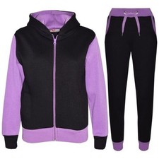 Kids Girls Tracksuit Lilac Zipped Fleece Hooded Top Bottom Jogging Suit 2-13