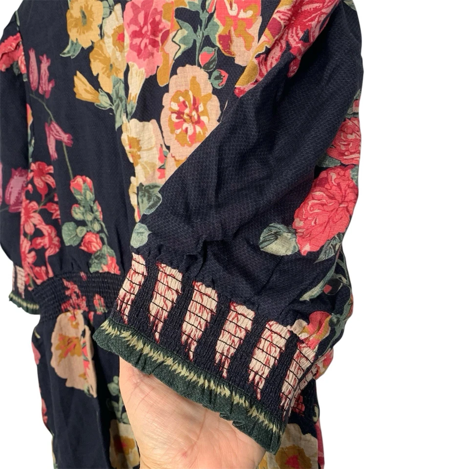 Novo Romper Anthropologie Ranna Gill Tamanho XL Bolsos Floral Mistura de Linho Decote V - Imagem 4 de 4