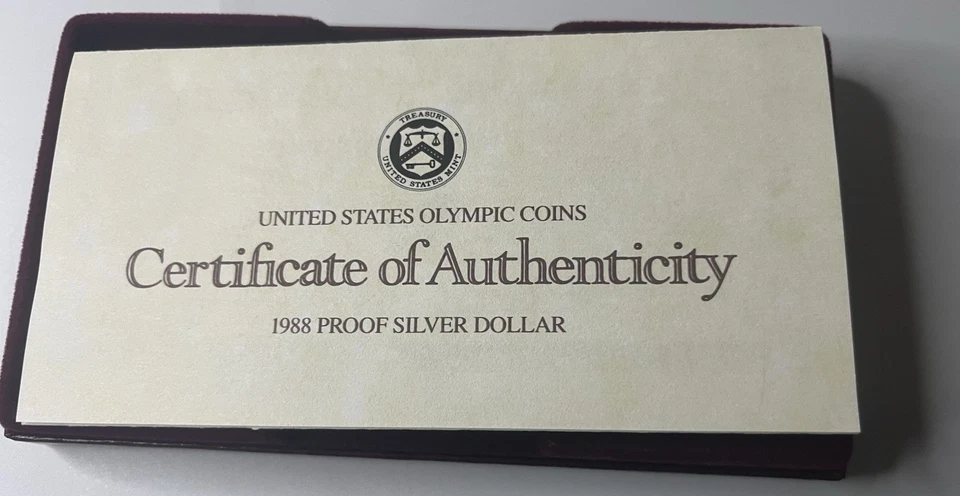 1988 PROOF 90% SILVER DOLLAR OLYMPIC COIN WITH BOX & COA - Image 4 of 4