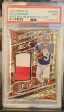 Panini 2024 Spectra Next Era Malik Nabers Neon Orange /10 RC MEM PSA 9 Giants
