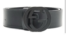 Gucci Men's Interlocking GG Logo Leather Belt color Black Size 95CM  US 36 