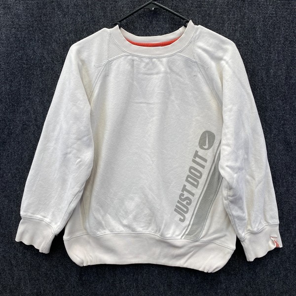 VTG Nike Just Do It Womens Large Pullover Sweatshirt Cream Graphic Fleece Y2K