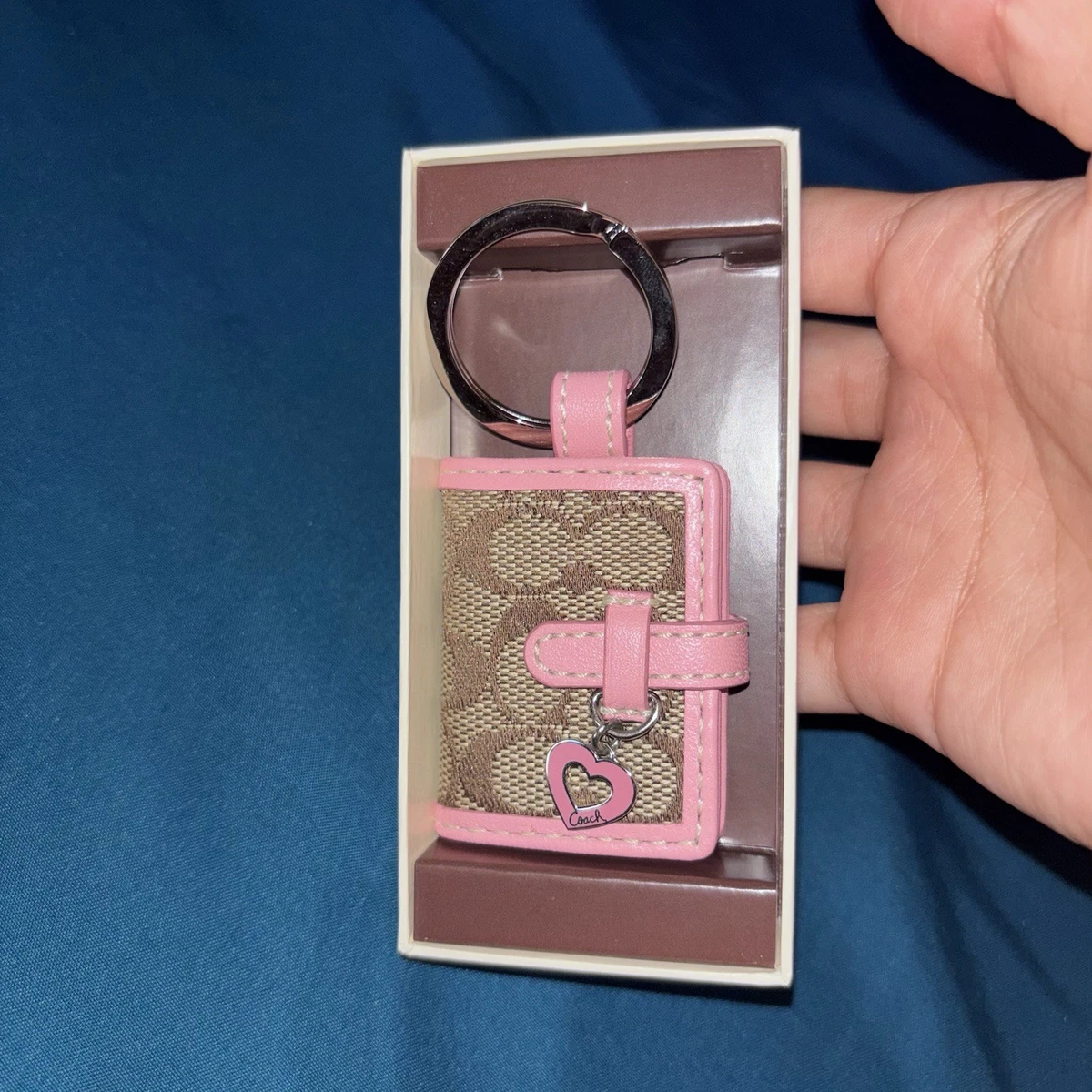 Vtg Coach Pink Brown Heart Signature Photo Frame Keychain Purse Vtg Coach Pink Brown Heart Signature Photo Frame Keychain Purse