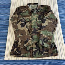 Vintage US Army Military BDU Coat Mens Small Long Woodland Camo Combat 90s