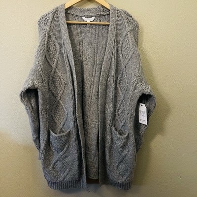 NWT Time & Tru Long Cable Knit Cardigan Open Chunky Cozy Homey Cabincore Sz L