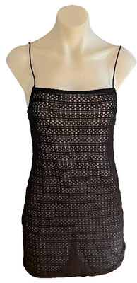 NWT Women's Black Crochet  Spaghetti Strap Beachwear H&M Mini Cover Dress Top XS