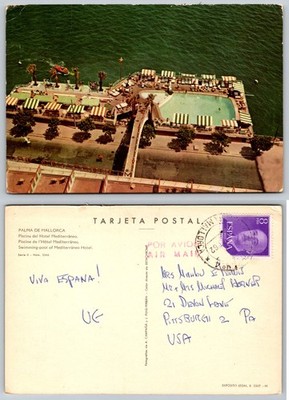 Palma de Mallorca Hotel Mediterráneo Swimming Pool 1962 Posted Postcard