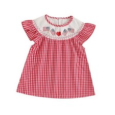 Toddler Baby Girl 4th of July Dress US Flag Plaid Short Sleeve 18-24 Months Red