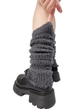 Womens Fuzzy Leg Warmers Knit Ankle Socks Winter Warm Ruffle Leg One Size Grey