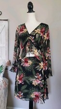 Sam Edelman Black Floral Chiffon Print Dress Lined Open Midriff Size 10