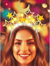 Star Moon Light Up Headband Gold LED Glowing Festival Costume Hair Accessory
