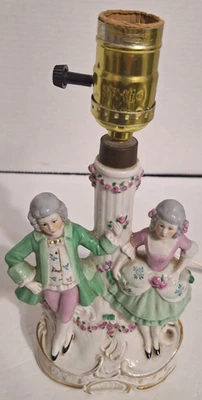 Porcelain Hand Painted Figurine Victorian Couple Lamp Germany 13325 Vtg German - Image 1 of 4