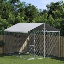 Outdoor Dog Kennel Silver Galvanized Steel Large