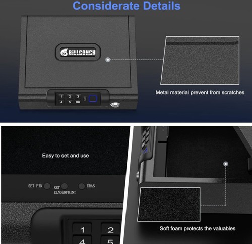 Coffre-fort biométrique pour pistolet, empreinte digitale PIN Key Lock Box avec son - Photo 5/7