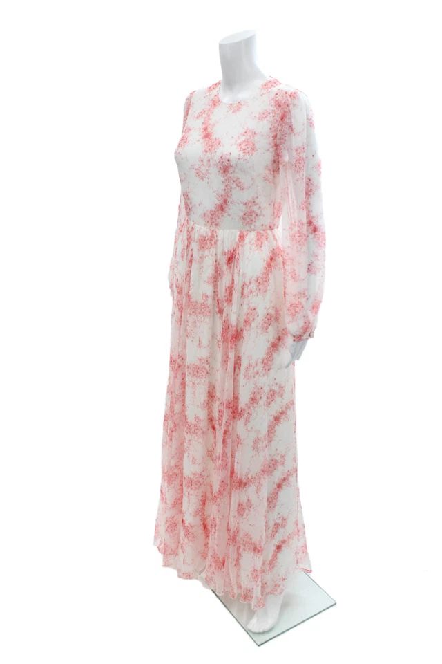 Valentino Womens Long Sleeve Crew Neck Floral Silk Dress White Pink Size 6 - Image 2 of 4