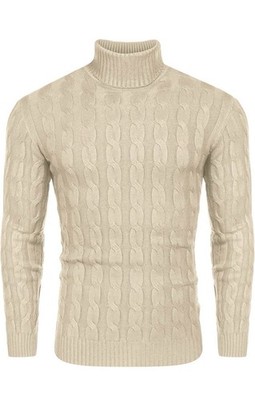 COOFANDY Men's Turtleneck Pullover Basic Knitted Jumper Cable Knit Sweater Shirt