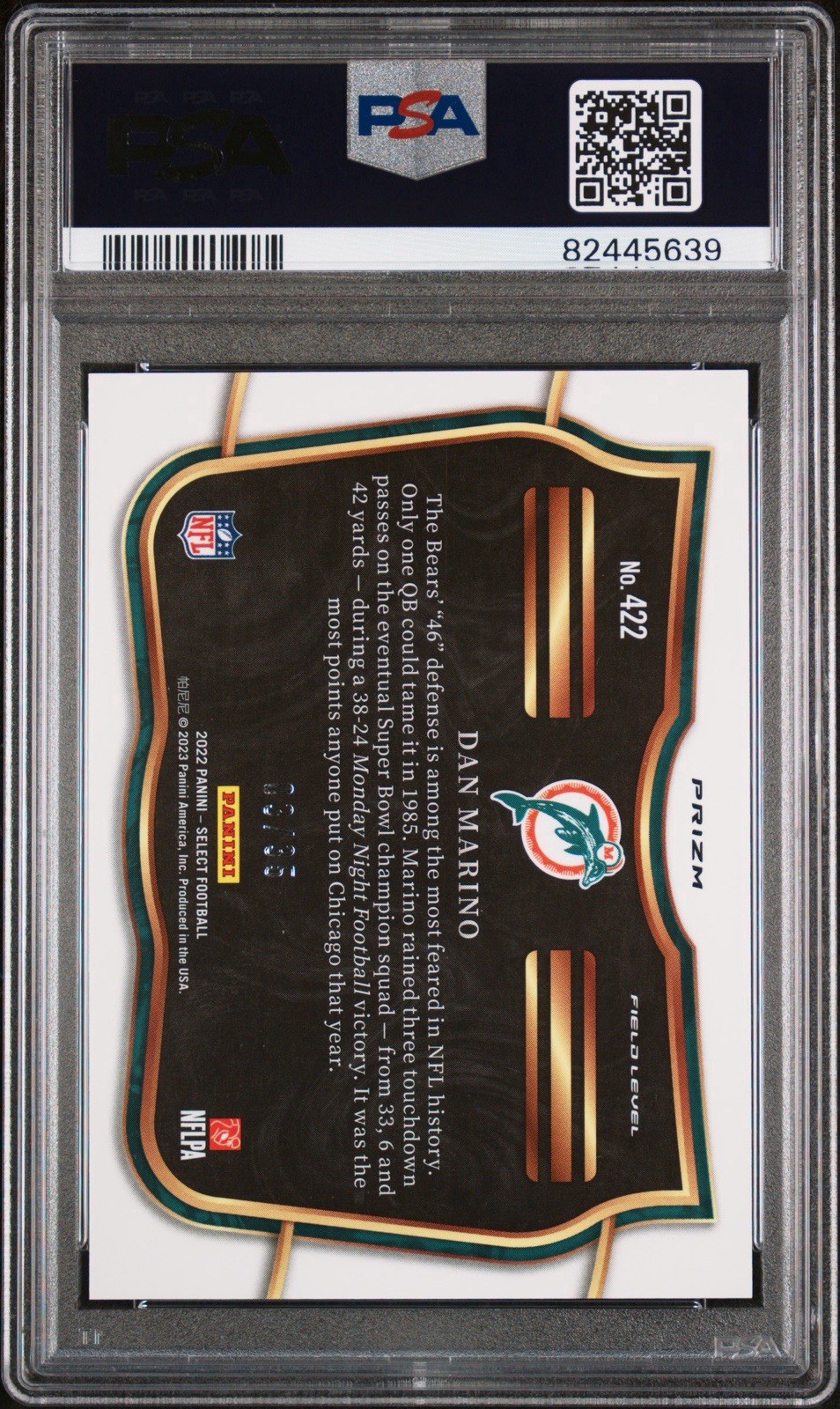 2022 PANINI SELECT #422 DAN MARINO WHITE PRIZM PSA 10 /35 view 2