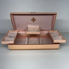 Babcock Pink Jewelry Box Mid Century Embossed 1950's Design Vintage 7" ×14"×2"