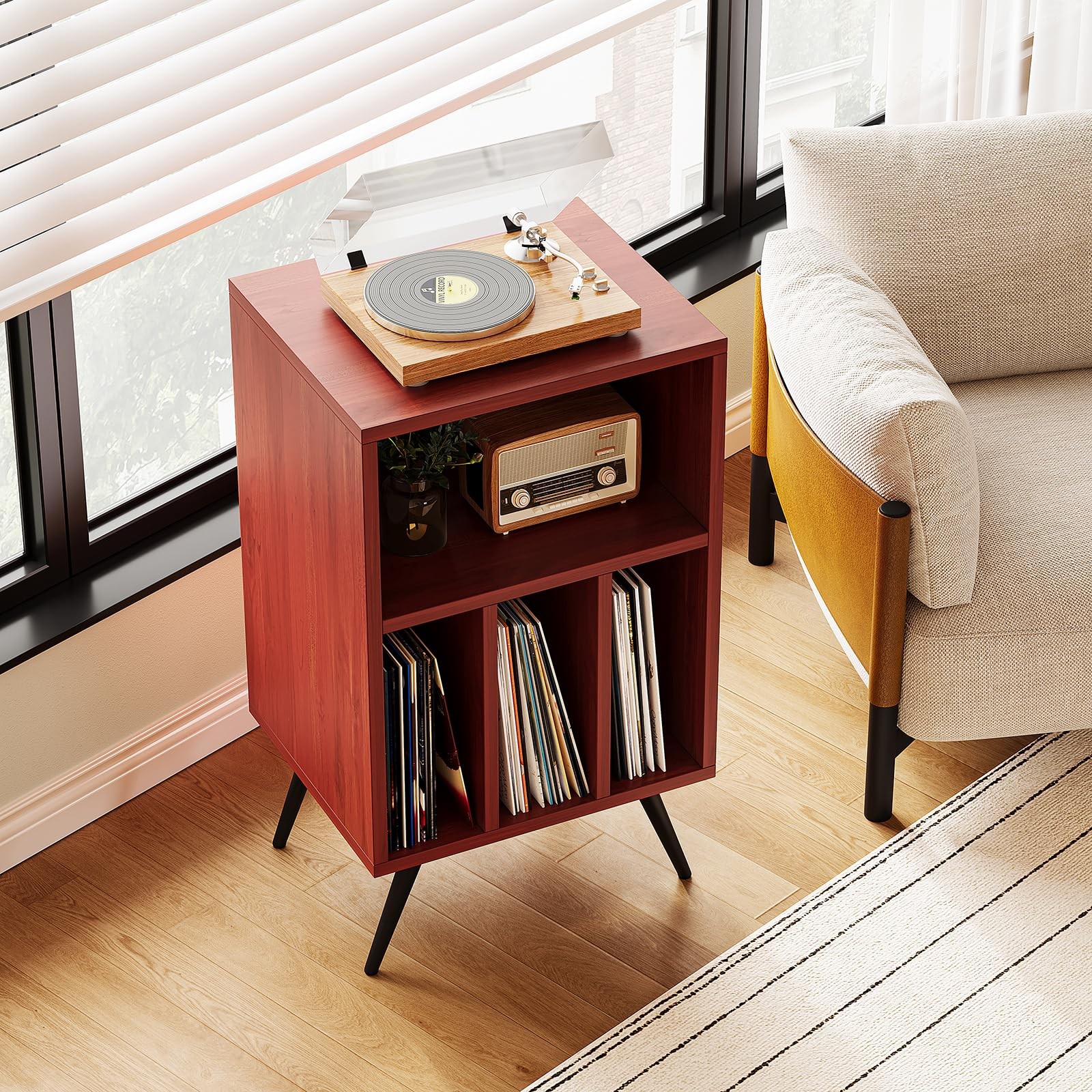 Vinyl Record Storage Stand with Cabinet Holds 200 LPs