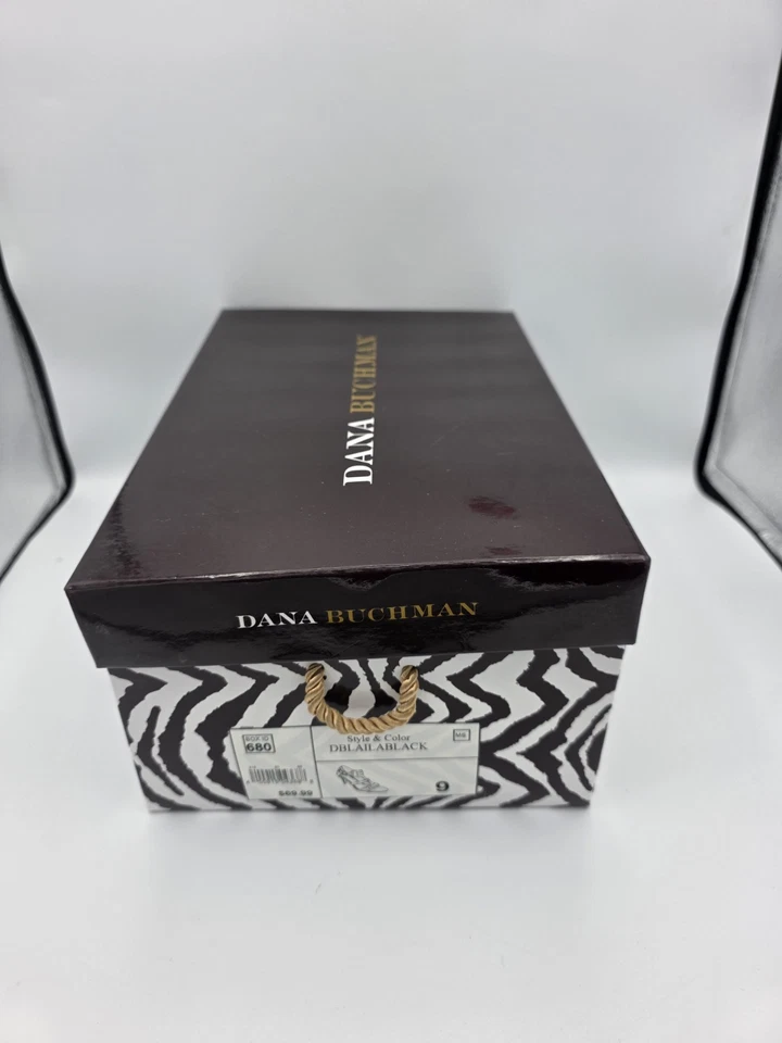 Sandalias de tacón Dana Buchman para mujer Laila talla 9 de tela negra con puntera abierta y tiras Foto 3 de 4