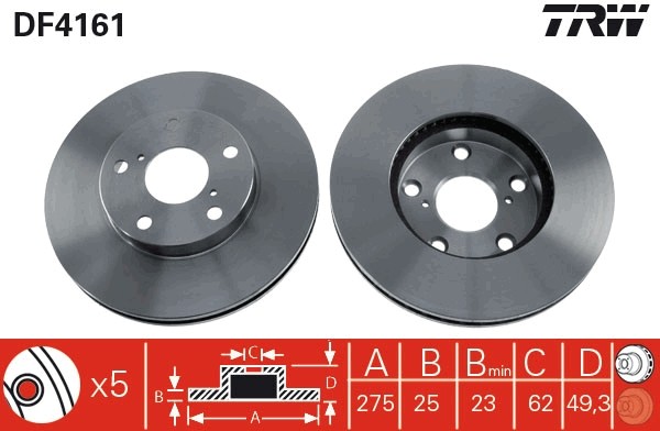 Disque de frein TRW DF4161 arrière ventilé en carbone pour remplacement de pièce usée