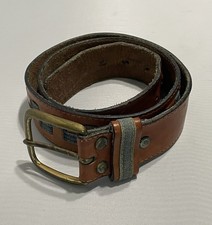 Vintage Lejon Leather Denim woven Western Belt Solid Brass Buckle