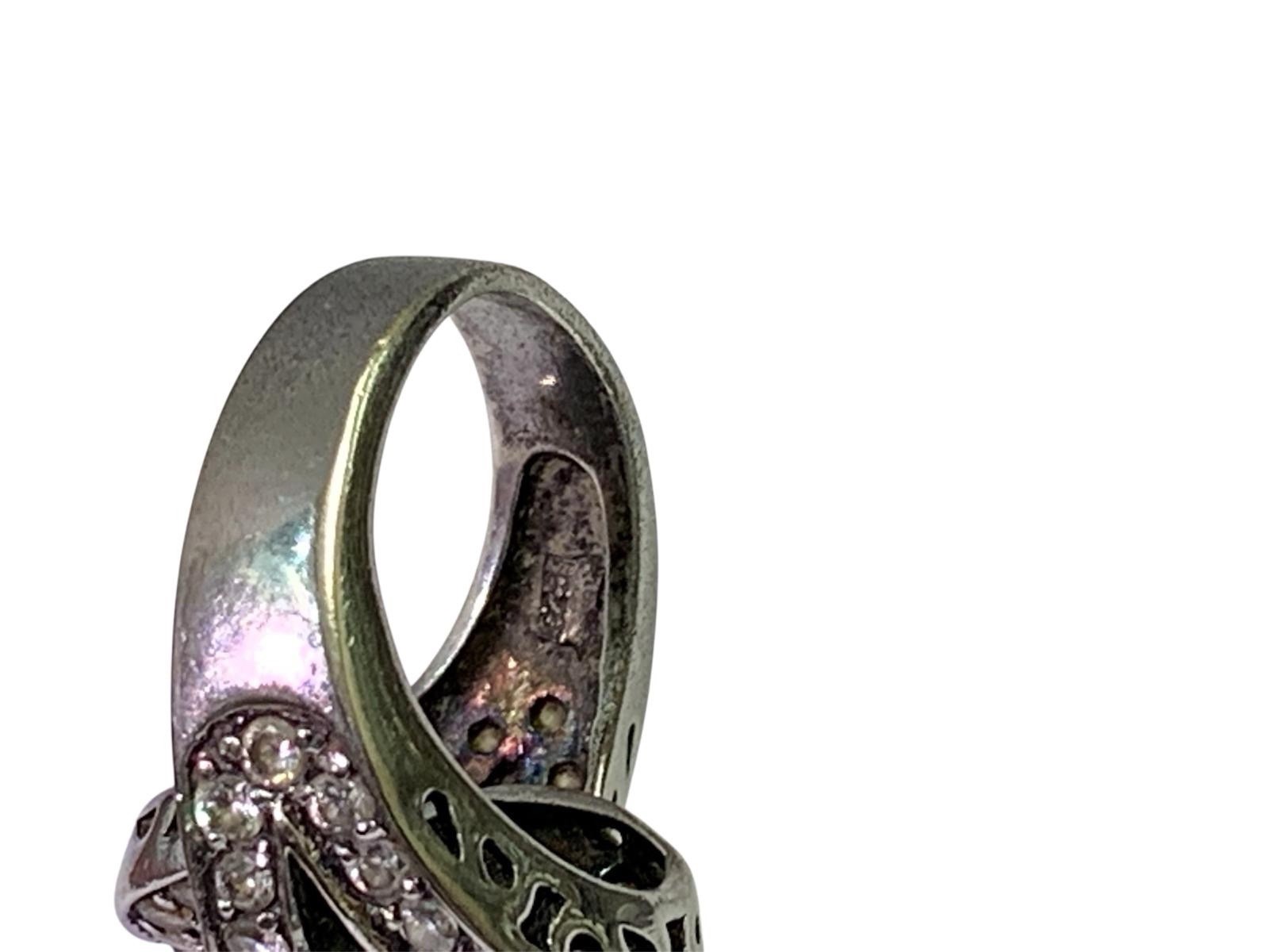 Solid silver with clear stones ring (marked 925).… - image 7