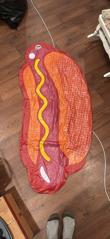 Hot Dog Shaped Inflatable Pool Raft Float, Red Orange Yellow, Ages 4-11