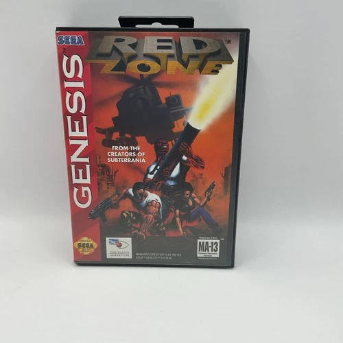 Vtg Sega Genesis 1994 RED ZONE Cart Manual Case Art Complete CIB Tested Working