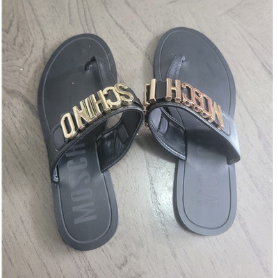 Moschino Black Leather Slide Sandals Women's Logo Slip On Size 36