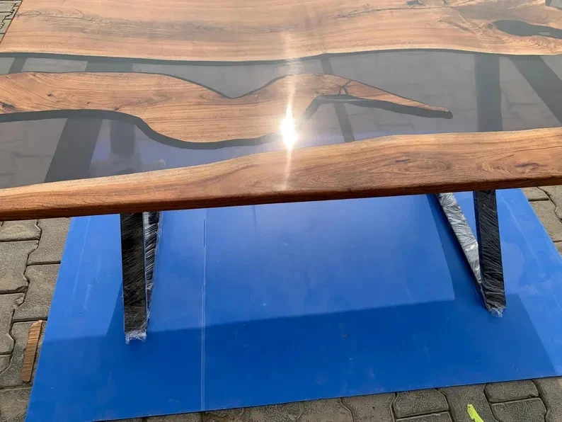 Handmade Live Edge River Dining Table Top Epoxy Resin Wood - Image 2 of 4