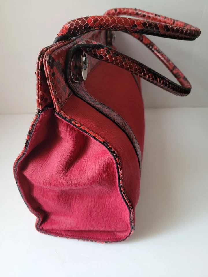 Bolso de mano JUDITH LEIBER de colección pelo de pony rojo piel de serpiente cuero Swavorski Foto 4 de 4